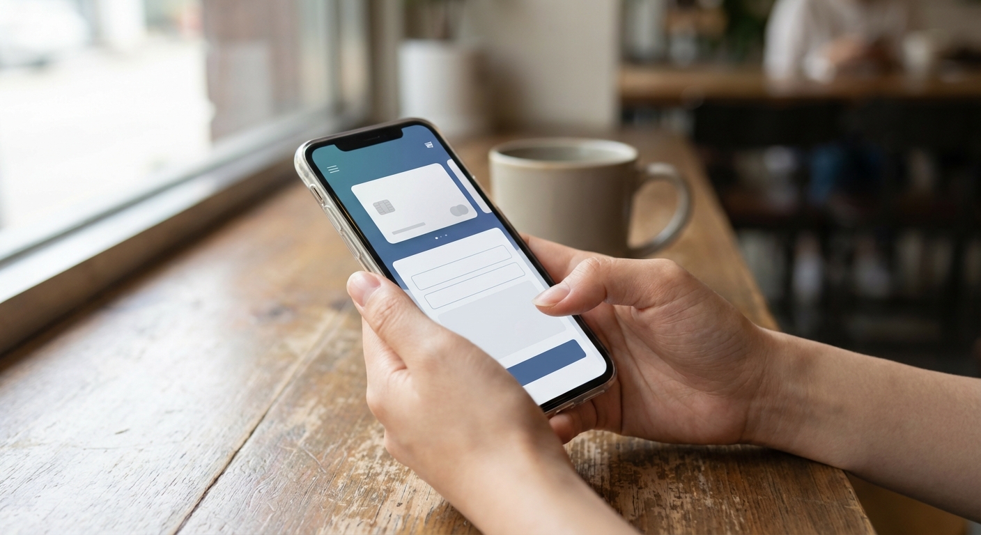 스마트폰 뱅킹 앱을 통해 나라사랑카드를 재발급 신청하는 모습.