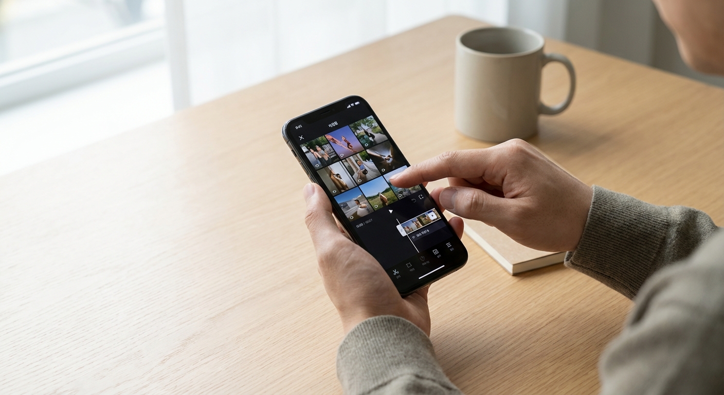 스마트폰으로 영상 콘텐츠 기획 문서를 작성하는 한국인 성인의 손