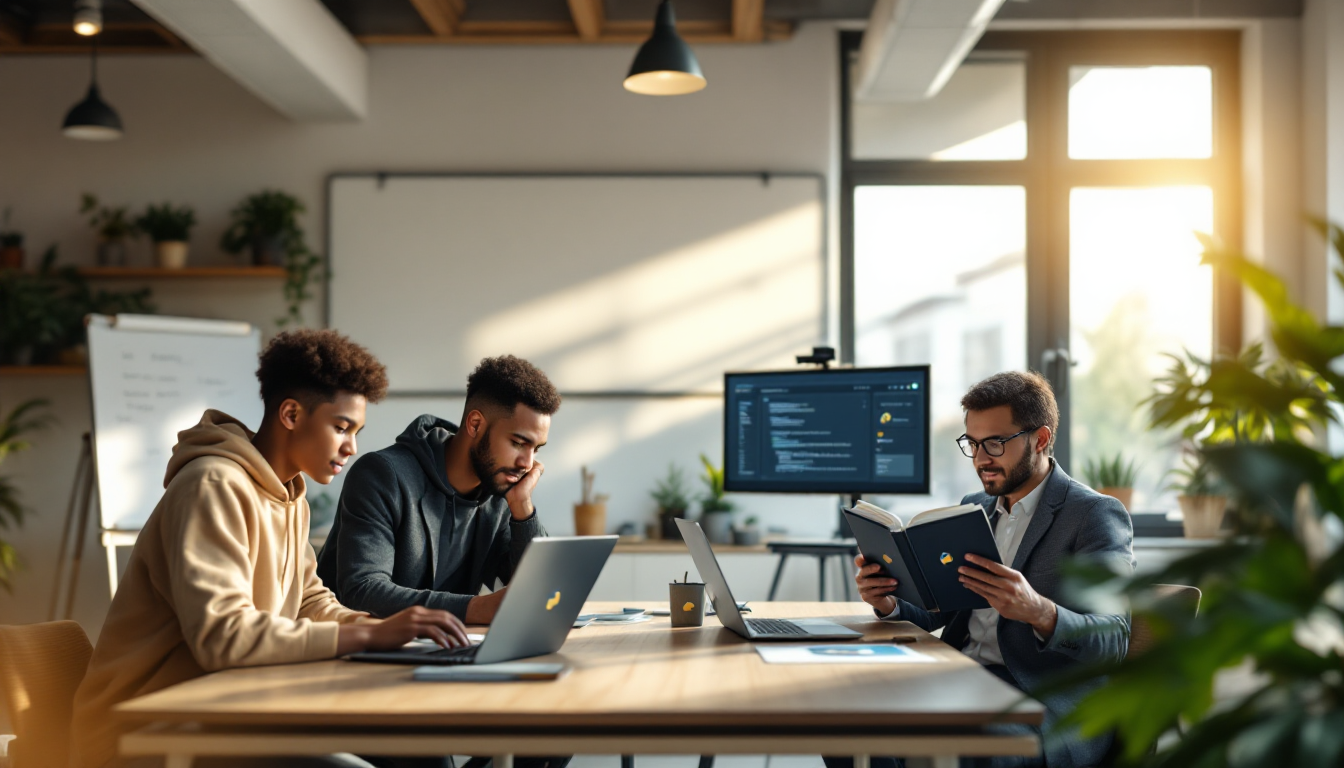 2025년에 파이썬을 독학하는 다양한 사람들이 함께 공부하는 모습