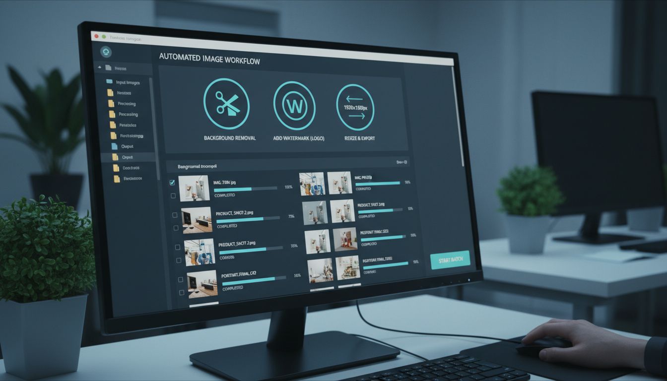 자동화된 이미지 편집 작업이 진행되는 컴퓨터 화면