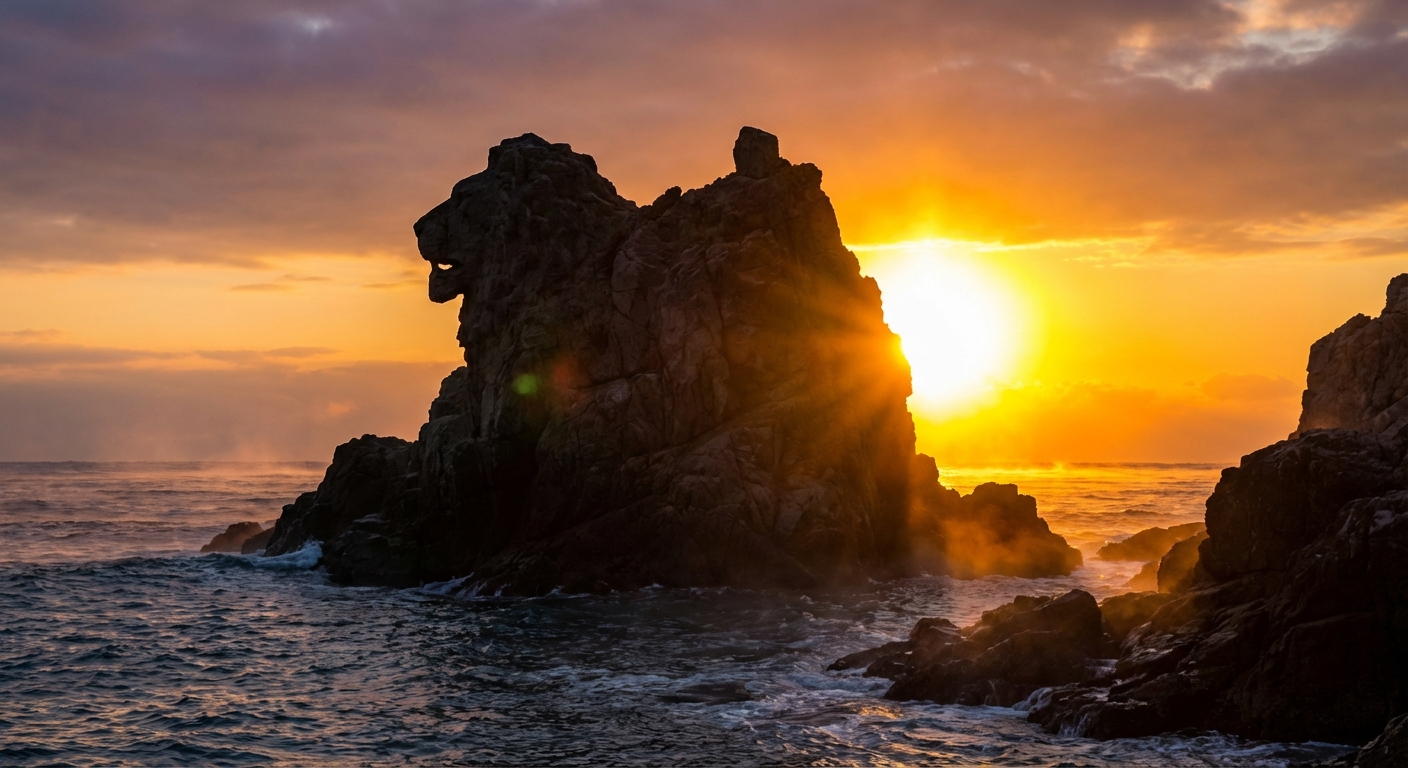 거제 해돋이 명소 비교: 해금강 vs 우제봉, 사자바위 vs 학동 몽돌해변, 최고의 일출 스팟은? 3 해금강 사자바위 뒤로 해가 떠오르며 만들어내는 독특한 사자 형상의 실루엣