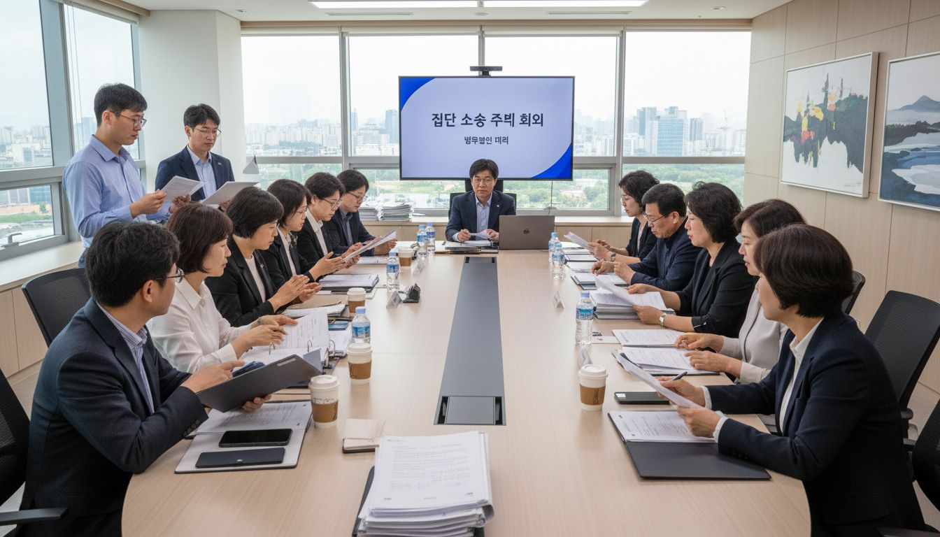 쿠팡 집단 소송 참여자들이 함께 모여 회의하는 모습