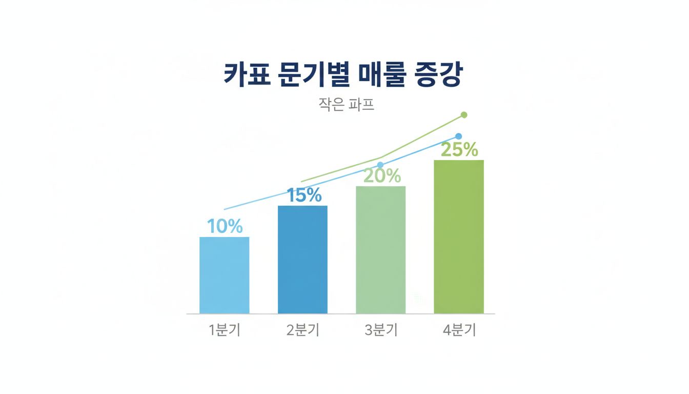 분기별 매출 성장 데이터를 보여주는 전문적이고 깔끔한 막대그래프 인포그래픽