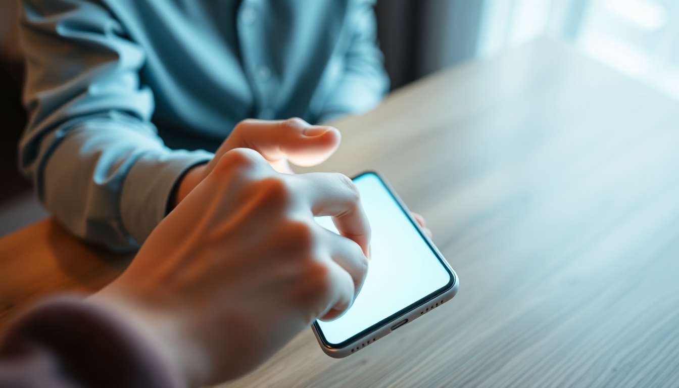 스마트폰 화면을 터치하려는 손가락을 클로즈업한 이미지. 티빙 같은 OTT 서비스를 구독하는 모습을 상징한다.