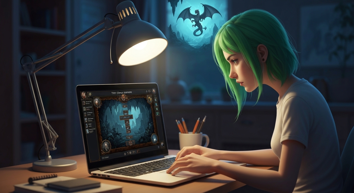 텍스트 던전 어드벤처 게임을 플레이하며 상상력을 발휘하는 아이