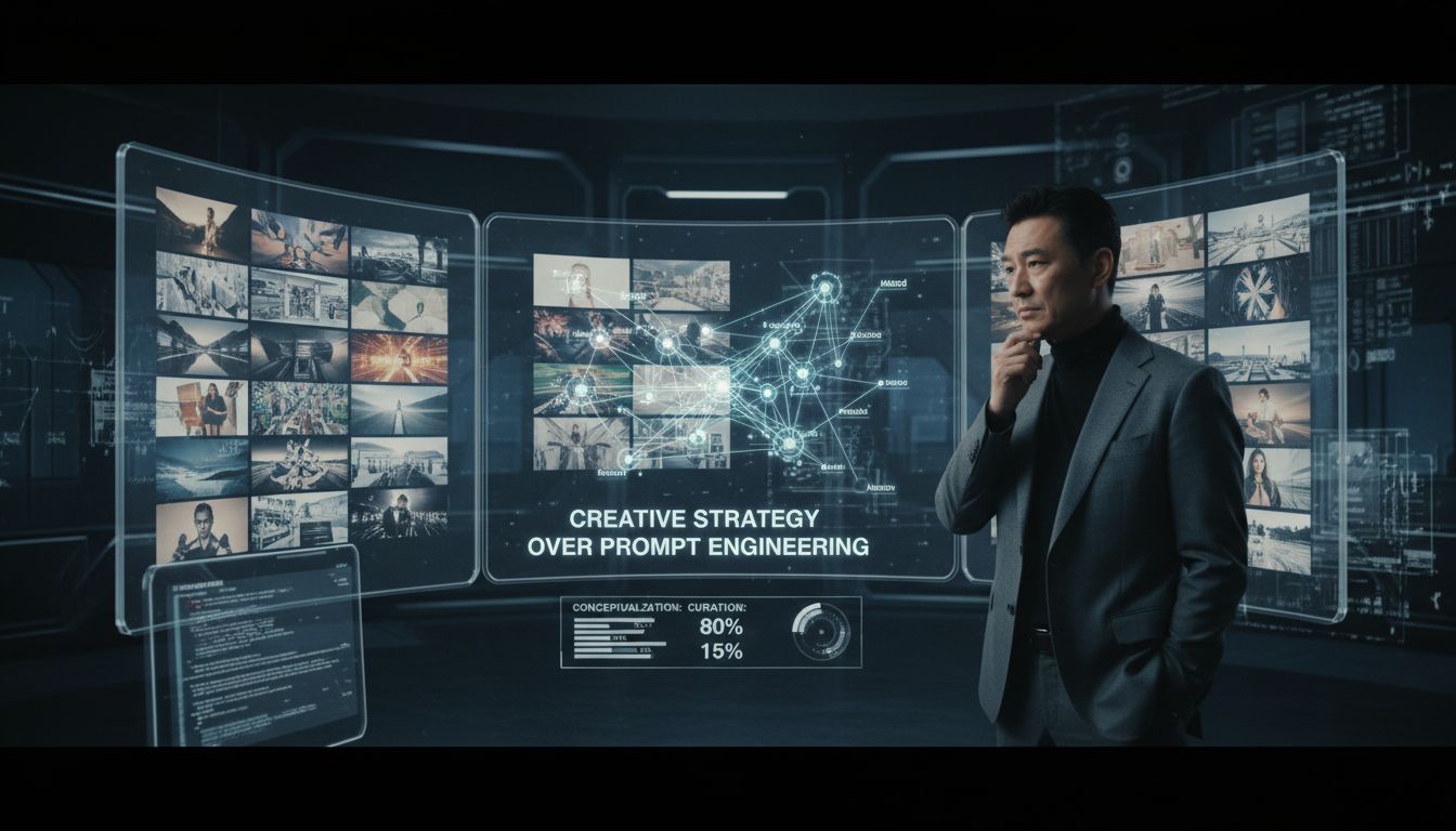 AI 결과물을 관리하고 크리에이티브 디렉팅하는 동양인 크리에이티브 디렉터