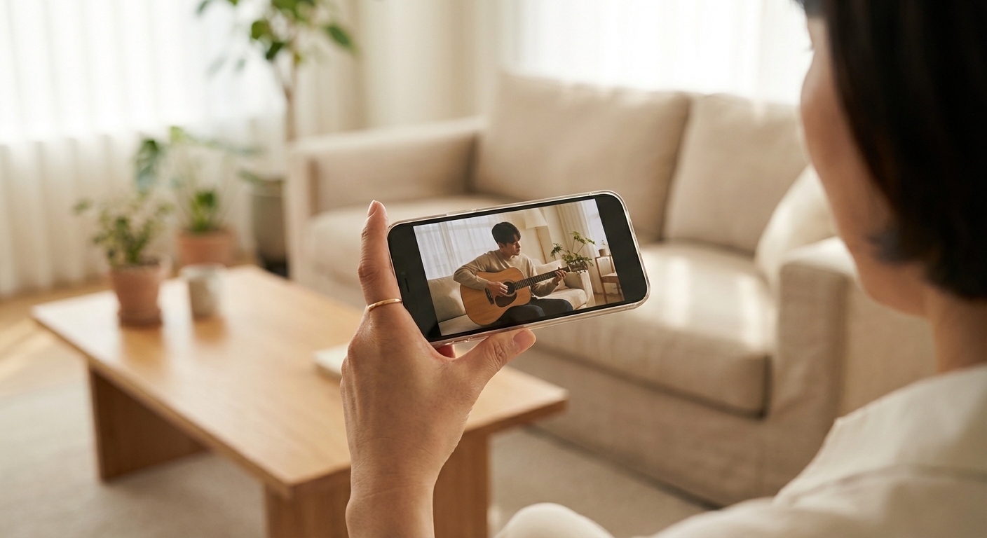 스마트폰으로 유튜브 영상을 시청하는 한국 성인의 손.