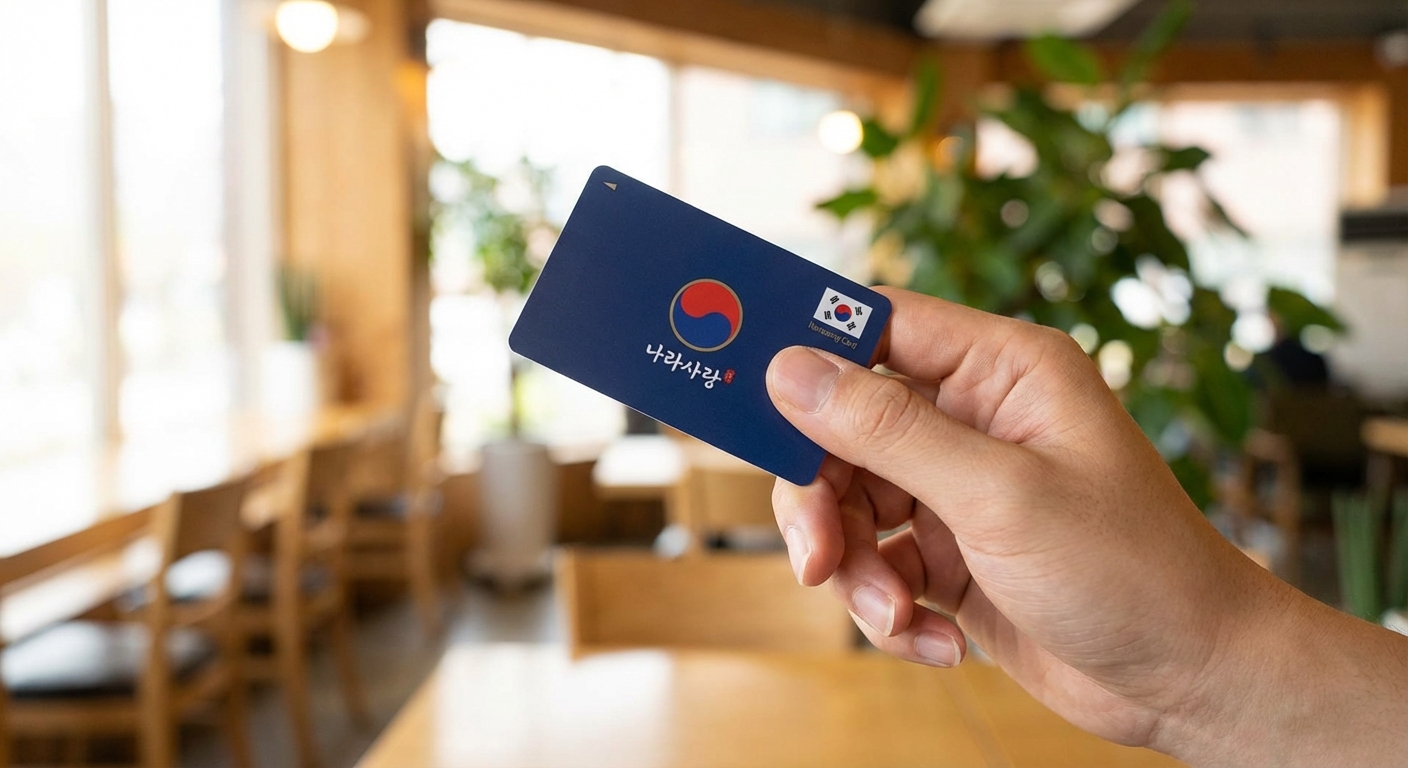 나라사랑카드를 손에 들고 있는 모습.