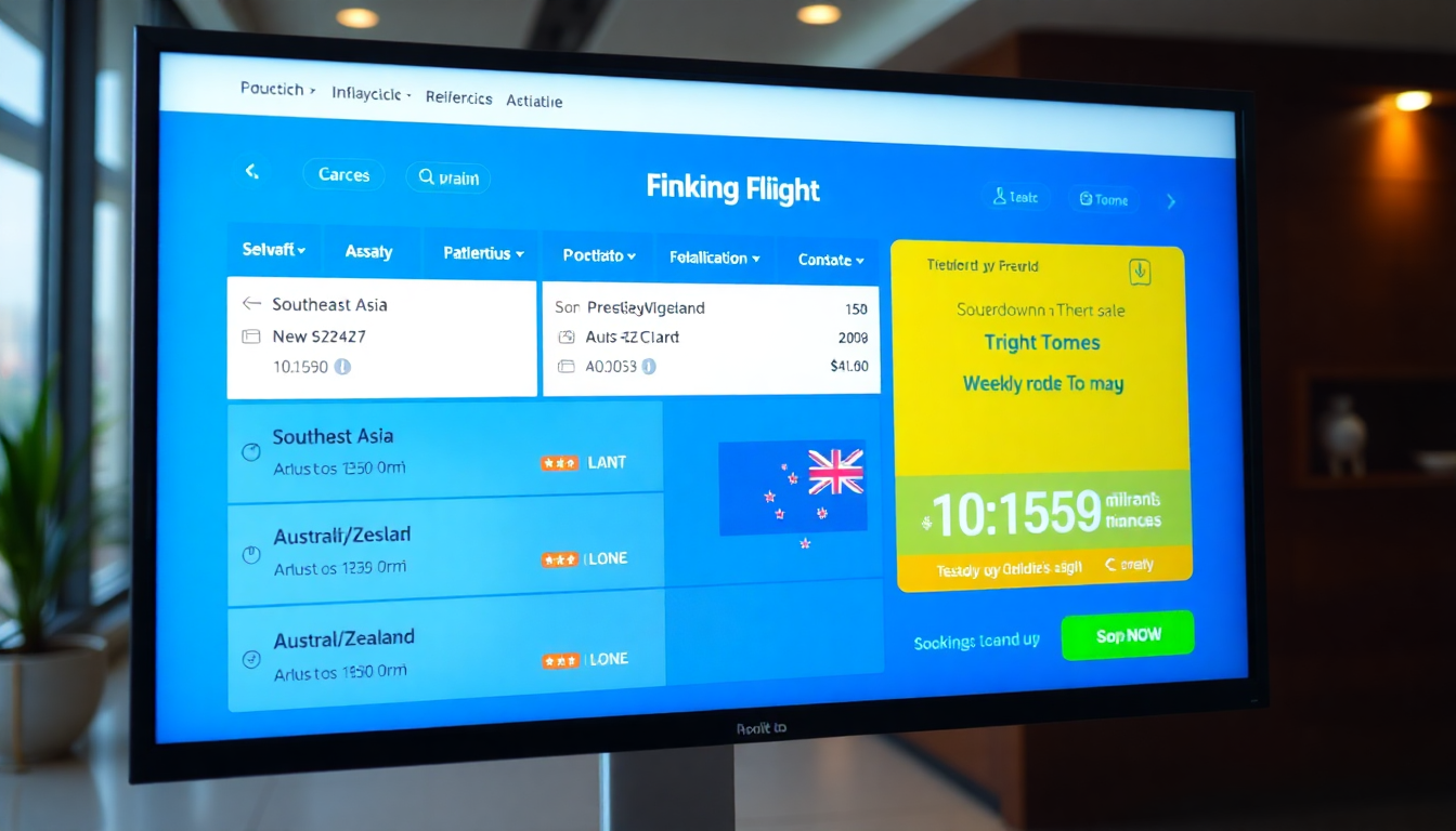 항공권 예약 화면과 목요일 정기 할인 특가를 나타내는 디지털 인터페이스