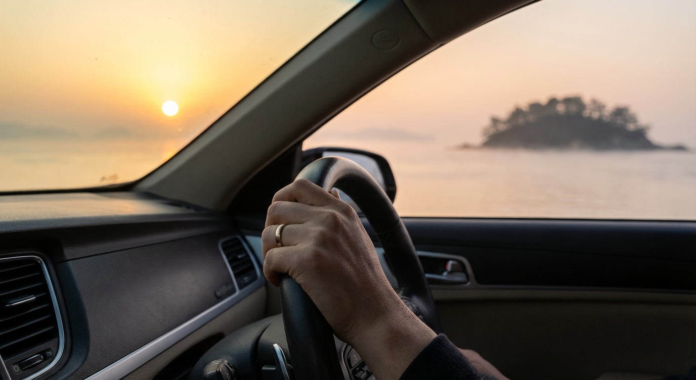 운전석에서 바라본 서해 일출 풍경