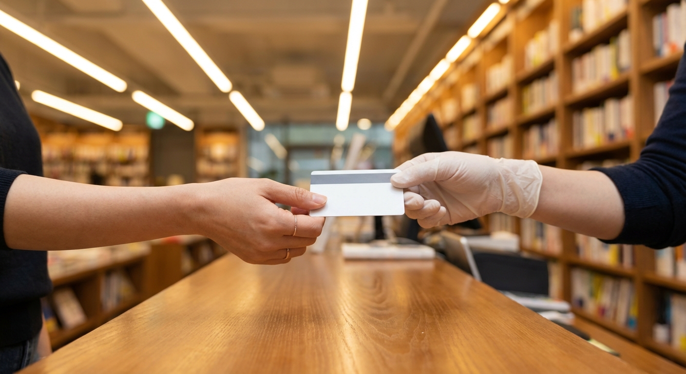 서점에서 문화누리카드를 사용하여 책을 구매하는 긍정적인 활용 사례 이미지