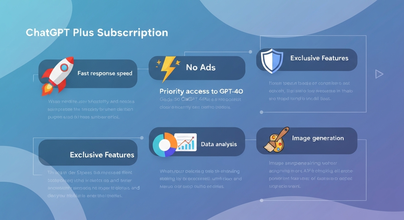 챗GPT 플러스 구독의 주요 혜택을 아이콘과 함께 설명하는 인포그래픽