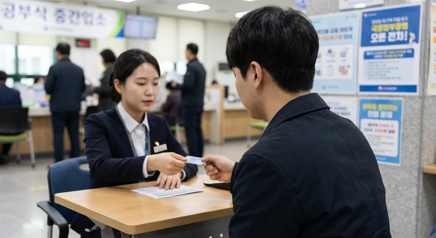 병역판정검사장 내 은행 창구에서 나라사랑카드를 발급받는 모습