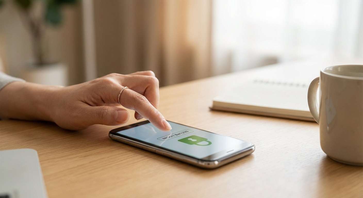스마트폰으로 은행 앱을 사용하는 한국 성인의 손 클로즈업