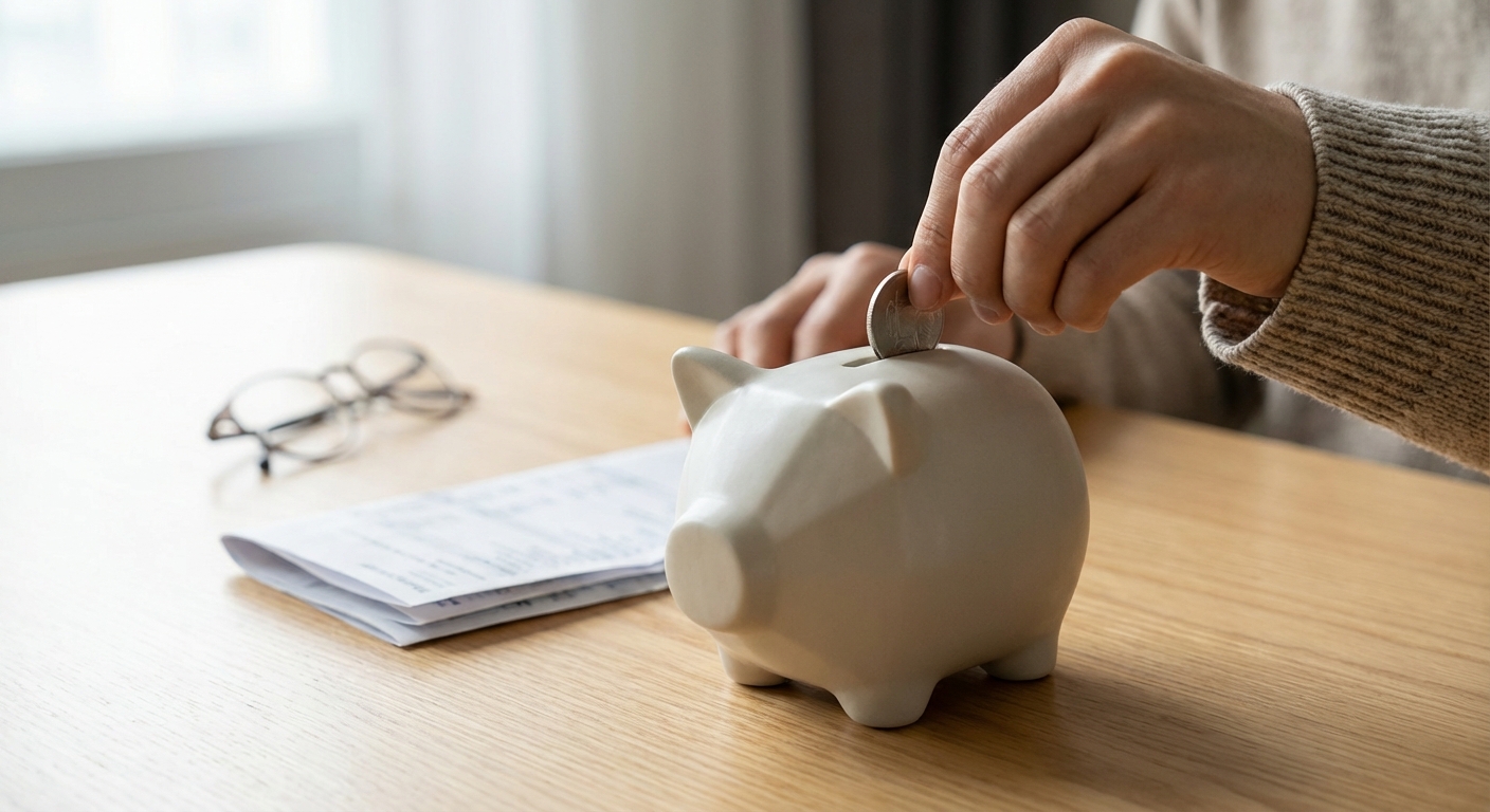 절세계좌를 상징하는 돼지 저금통에 동전을 넣는 한국 성인 여성의 손 클로즈업