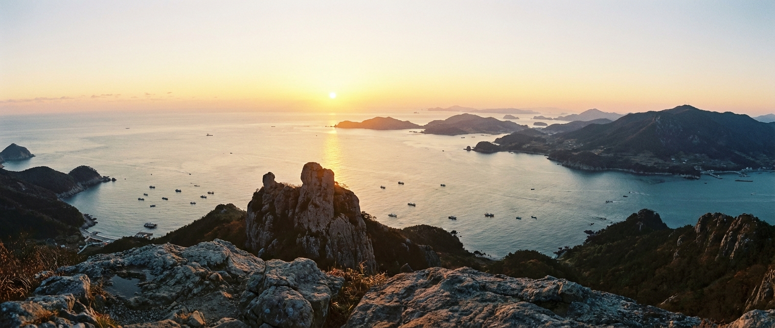 거제 해돋이 명소 비교: 해금강 vs 우제봉, 사자바위 vs 학동 몽돌해변, 최고의 일출 스팟은? 2 우제봉 전망대에서 바라본 수평선 위로 떠오르는 해와 드넓은 바다의 파노라마 전경