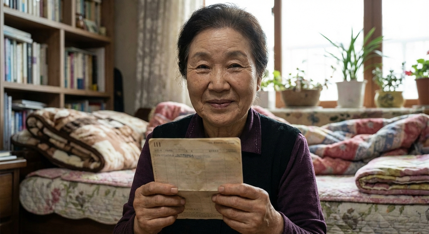 2026년 노인 단독가구 기초연금 선정기준 완벽 가이드: 월소득 247만원 이하 대상 집중 분석 5 노년의 한국인 여성이 통장이나 안내문을 들고 편안하게 미소 짓는 모습.