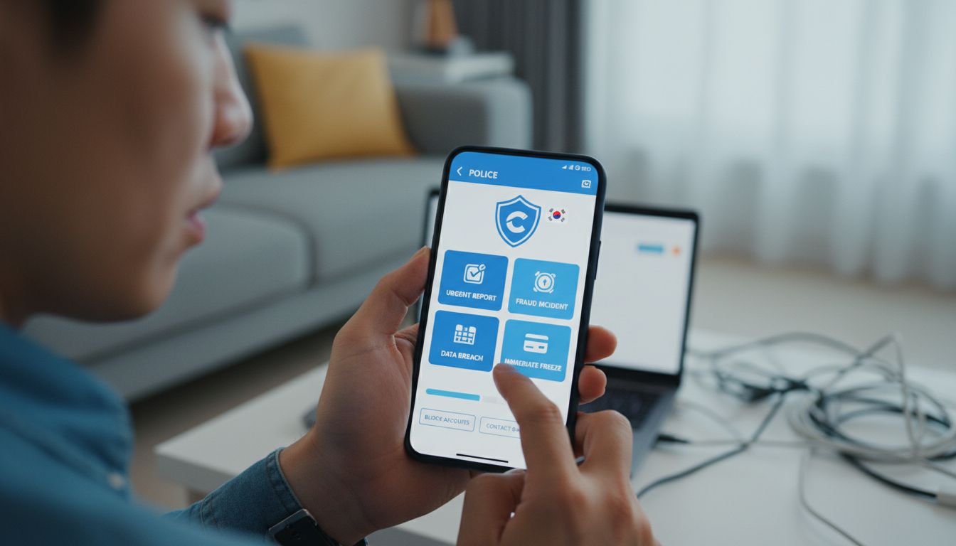 스마트폰으로 사이버범죄를 신고하는 한국인 모습