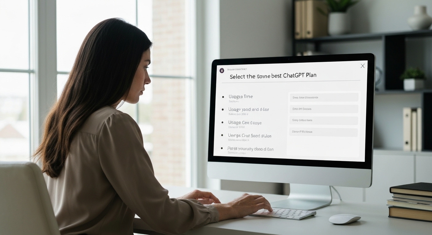 사람이 책상에서 챗GPT 최적 요금제 선택 체크리스트를 보고 집중하는 모습