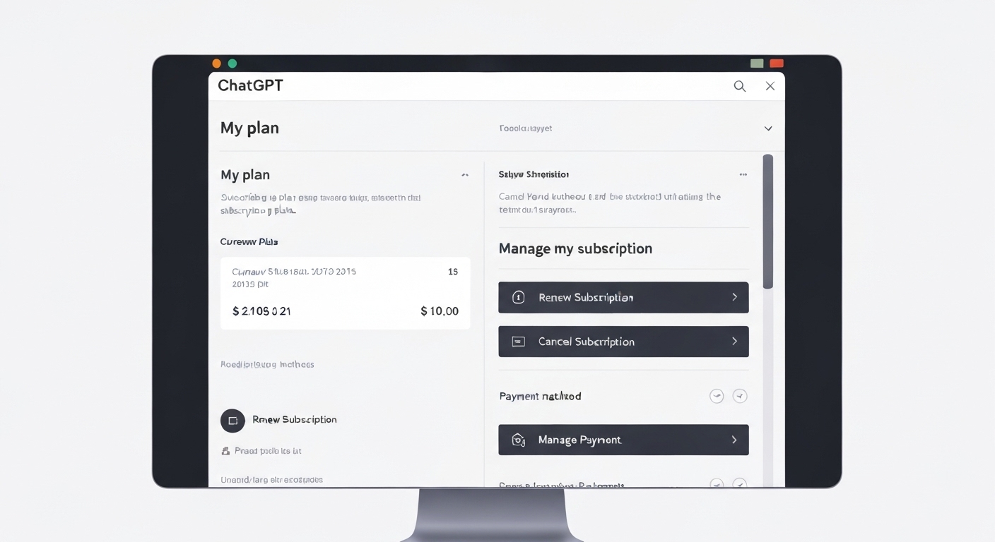 컴퓨터 화면에 챗GPT 웹사이트에서 구독 관리 화면이 보이는 모습