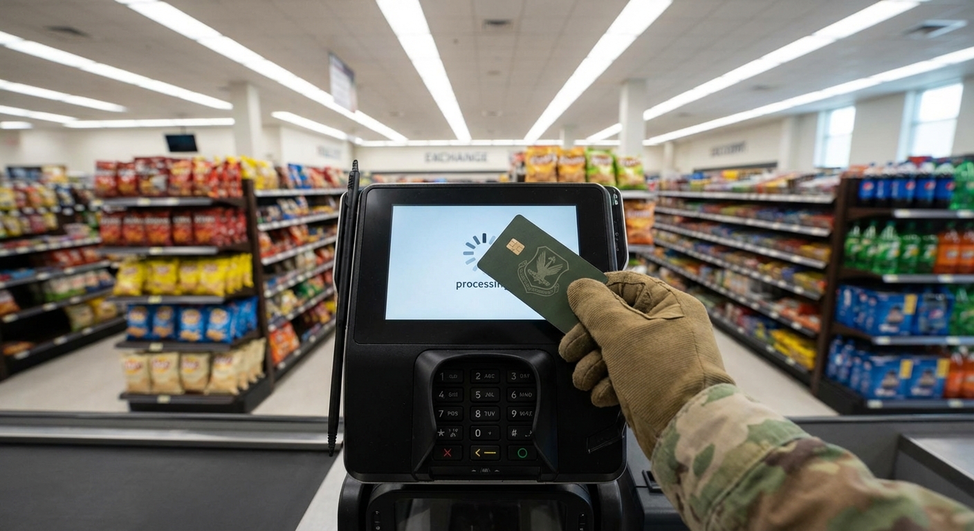 PX 군마트에서 나라사랑카드로 결제하는 모습.