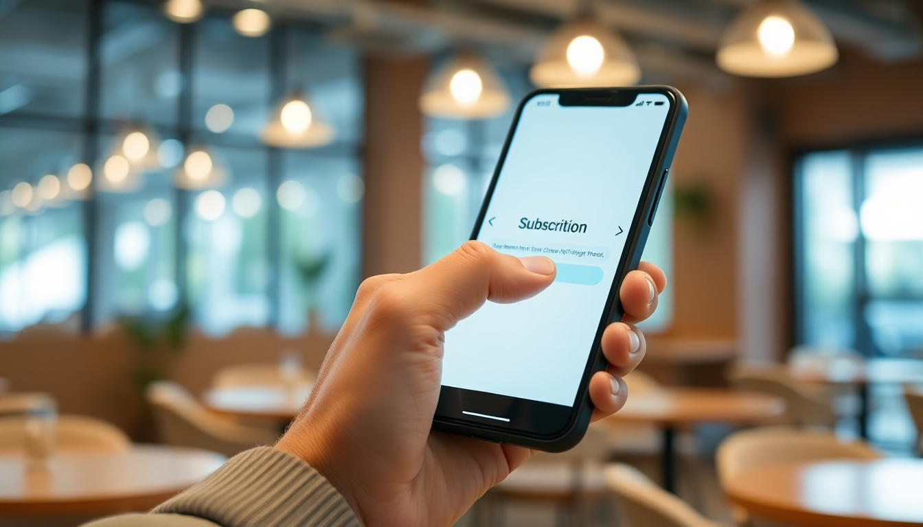 스마트폰으로 배달의민족 앱을 열어 배민클럽 티빙팩 구독을 신청하는 손 클로즈업.