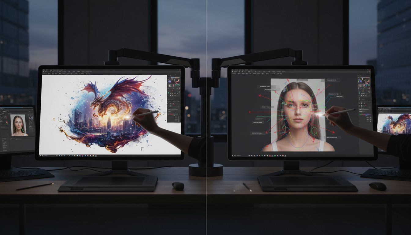 AI 이미지 생성과 편집의 차이점을 시각적으로 보여주는 이미지