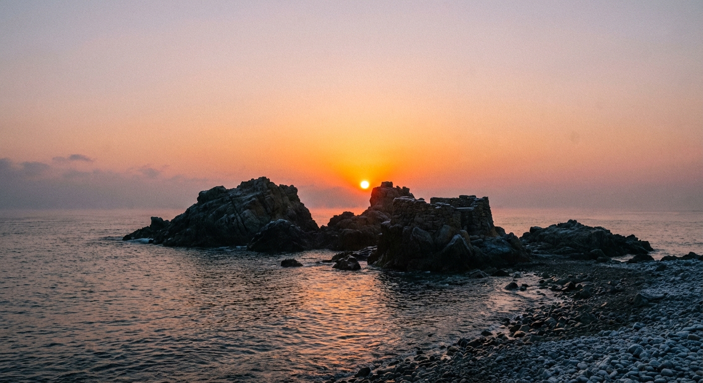 문무대왕릉 바위섬 위로 붉은 해가 떠오르는 해돋이 장면