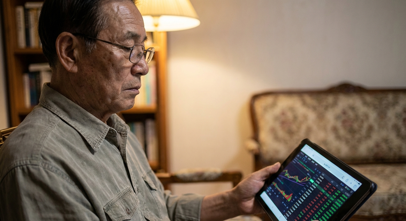 2026년 노인 단독가구 기초연금 선정기준 완벽 가이드: 월소득 247만원 이하 대상 집중 분석 1 노년의 한국인 남성이 태블릿 화면의 금융 정보를 유심히 살펴보는 모습.